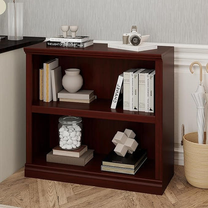 Bevfint 30" Bookcase, White Floor Standing Bookshelf, 2-Tier Display Shelves Open Storage Organizer, Book Case for Living Room Hallway Kitchen Home Office Bedroom, Mahogany 2 Tiers