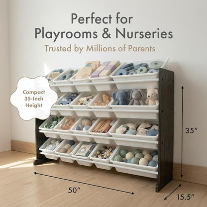 Humble Crew Toy Storage Organizer with 20 Removable Storage Bins for Kids Playroom, 4-Tier Toddler Toy Organization and Storage, Espresso/White