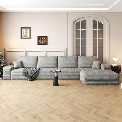 AUGOP 136" Sectional Couches for Living Room Modern Modular Sofa with L-Shape Couchs Upholstered Boneless Couch Deep Seat Sectional Couch with Chaise (Grey, Right Facing Chaise+3Seaters)