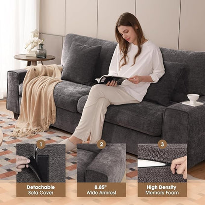 DOPEDIO Modern Loveseat Sofa for Living Room,Chenille Recliner, Removable Cover, Pocket Spring Cushions, Solid Wood Frame, Easy Assembly for Small Spaces (71.25inch，Dark Grey)