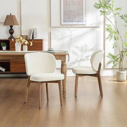 YOUNIKE Dining Chairs Set of 8 Modern Kitchen Dining Room Chairs Beige | Chenille Fabric Upholstered Armless Side Accent Chair with Back Wide Padded Seat Wooden Leg, Soft, Breathable, Comfortable