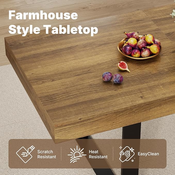 Zevemomo 63"-78.7" Extendable Dining Room Table for 6-8, Expandable Dinner Table Rectangular Kitchen Table Farmhouse Wooden Dining Tables for Dining, Kitchen, Office, Living Room, Space Saving-Brown