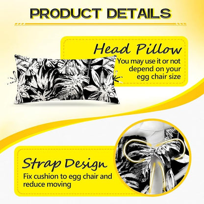 MAGIC ELEPHANT Egg Chair Cushion, Memory Foam Hanging Egg Chair Cushion Replacement, Indoor Outdoor Hammock Basket Swing Cushion with Headrest (Black Monstera)