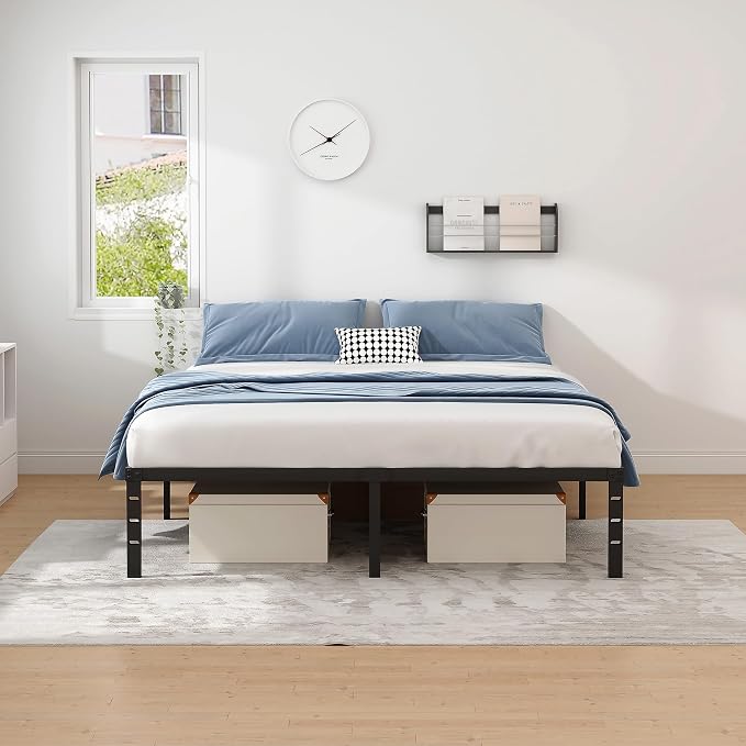 NEW JETO Metal Bed Frame,Full Size Bed Frame with Storage Space,Heavy Duty Sturdy Mattress Foundation,Easy Assembly,No Box Spring Needed, Black,12 Inch,Full
