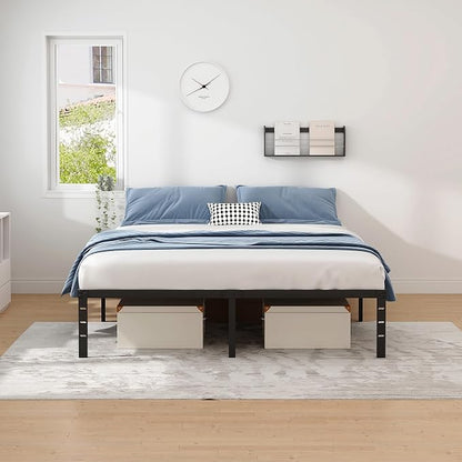 NEW JETO Metal Bed Frame,King Size Bed Frame with Storage Space,Heavy Duty Sturdy Mattress Foundation,Easy Assembly,No Box Spring Needed, Black,18 Inch,King