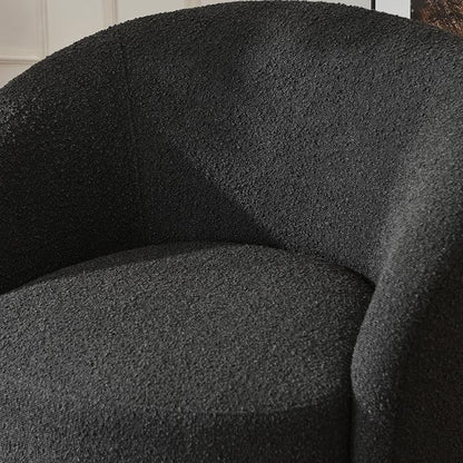 KINWELL 34" W Mid Century Modern Swivel Barrel Chair, Round Upholstered Boucle Swivel Accent Chairs, No Assembly Sofa Chair for Living Room Bedroom Reading Apartment Lounge Nursery(Black)