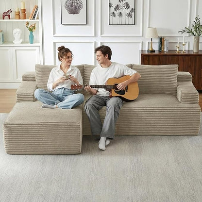 96" Cloud Sectional Couch with L-Shape Chaise, Modular Comfy Sofa Chaise Longue, Upholstered Corduroy Couches Sleeper with Deep Seat for Living Room Bedroom, No Assembly Required(Camel, Left Facing)