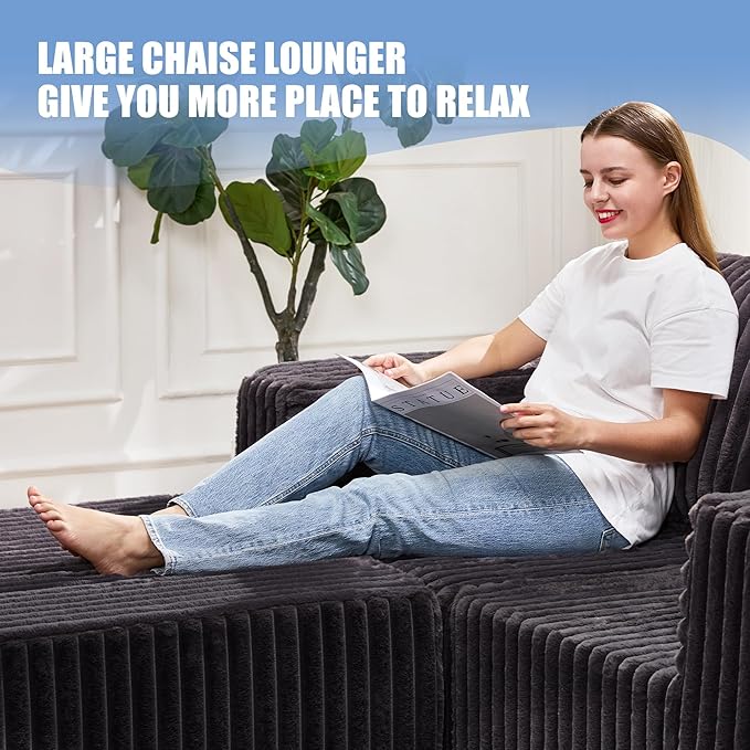 Hobestluk Modular Sectional Sofa Memory Foam Couch L Shape Sofa for Living Room Loveseat with Chaise Lounge Cloud Couch with Removable Cover (Stripe Grey, Loveseat with Chaise)