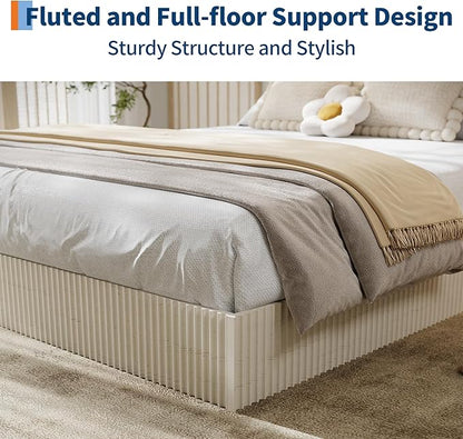 Garvee California King Bed Frame, Wood Platform Bed with Fluted Design, Low Profile BedFrame, Minimalist Bed Base with Noise-Free, Easy Assembly, No Box Spring Needed, Cream