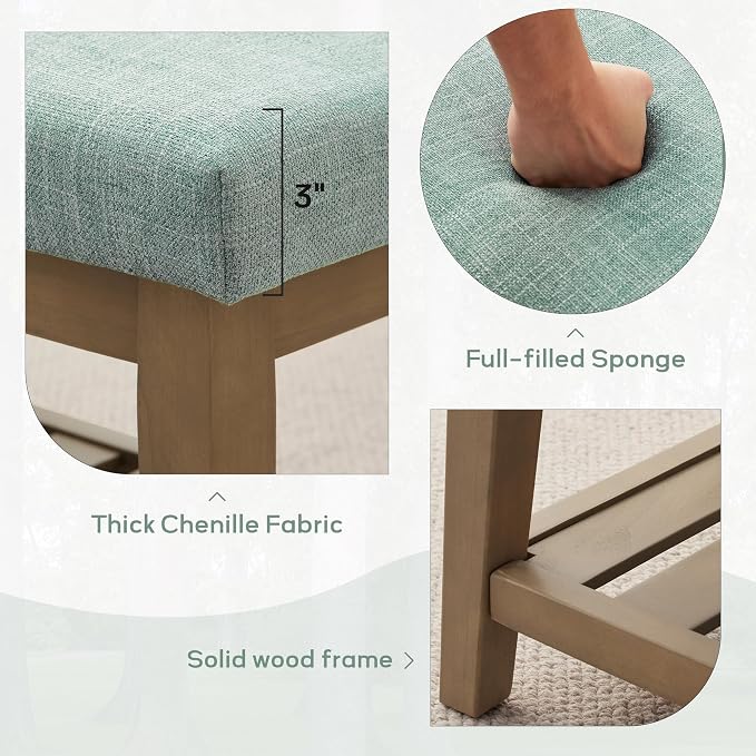 Zihanhome Entryway Shoe Bench with Cushion, End of Bed Bench,Upholstered Bench for Kitchen, Bench with Solid Wood Shelf, Fabric Ottoman Bench for Hallway, Living Room (Teal)