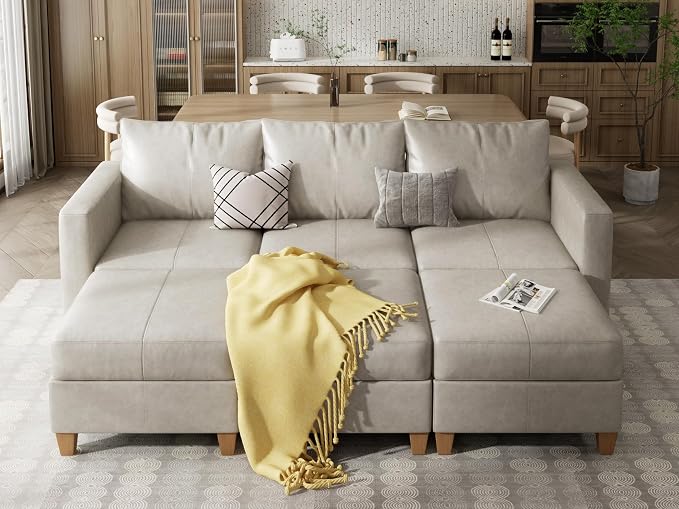 EASE MOOSE Modular Sectional Sleeper Sofa with Storage,Faux Leather sectional Modular Sleeper Sofa Couch