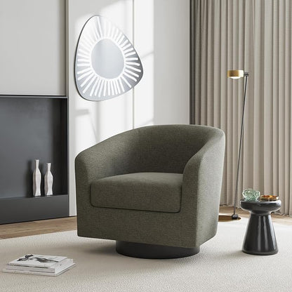 Swivel Accent Chairs Set of 4, Chenille Barrel Chair Upholstered Armchair for Living Room, Modern Round Arm Chair Small Single Sofa Bedroom Reading Seat - Tan