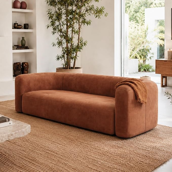 Acanva Luxury Modern Tight Curved Back Velvet Sofa, Minimalist Style Comfy Couch for Living Room Apartment, 3 Seater, Tangerine