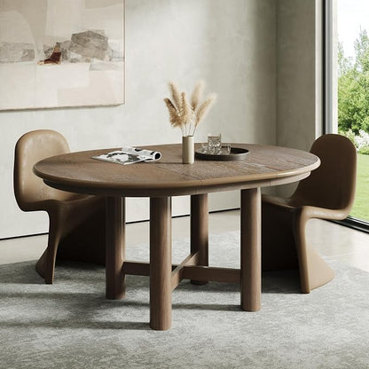LUMISOL Extendable Round Dining Table for 4-6 People, 47”-63” Oval Kitchen Table with 16” Removable Leaf and Solid Wood Legs for Kitchen, Dining Room, Espresso