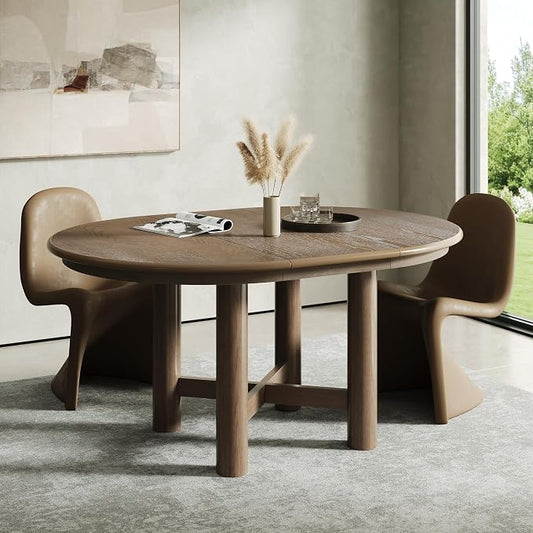 LUMISOL Extendable Round Dining Table for 4-6 People, 47”-63” Oval Kitchen Table with 16” Removable Leaf and Solid Wood Legs for Kitchen, Dining Room, Espresso