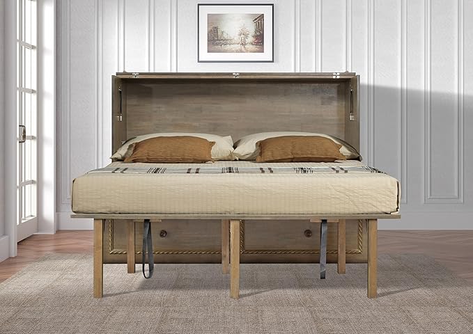 Mega Solutions Venetian Murphy Cabinet Bed with Deepest Storage Drawer On The Market and USB Charging Station 6 inch (Latte, Queen)