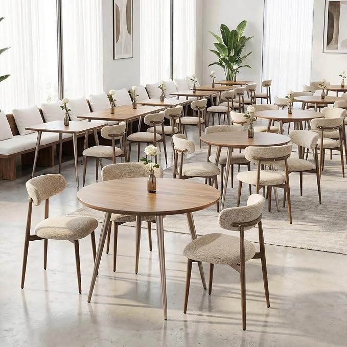 Furniliving Mid Century Modern Dining Chairs Set of 6, 300 lbs Capacity Upholstered Chenille Kitchen Chairs with Walnut Grain Metal Legs and Ergonomic Curved Back, Camel(Walnut/Chenille)