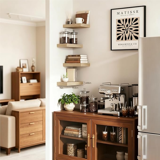 Floating Shelves for Wall, Wall Mounted Shelves Set of 4, 11.8 Inch Hanging Shelf with Invisible Brackets,Oak