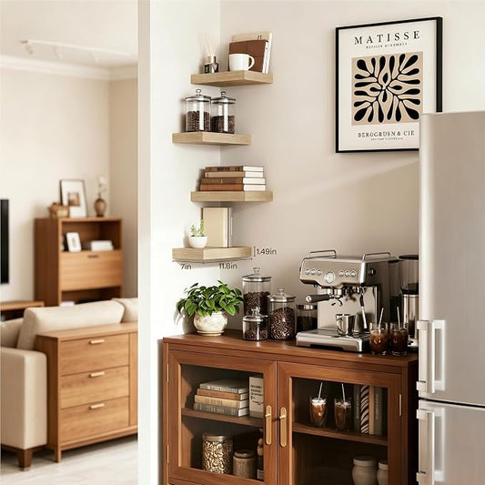 Floating Shelves for Wall, Wall Mounted Shelves Set of 4, 11.8 Inch Hanging Shelf with Invisible Brackets,Oak
