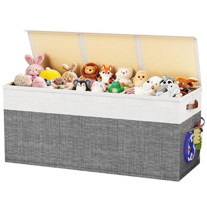 Dayacoco Extra Large Toy Box Chest with Lids, Collapsible Sturdy Kids Toy Storage Organizer Boxes for Boys Girls, Collapsible Sturdy Toys Chest Storage Organizer Bin Basket, Gray