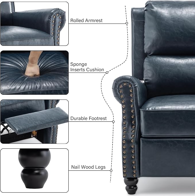 Faux Leather Recliner Chair, Modern Pushback Armchair with Adjustable Backrest & Footrest for Bedroom, Living Room