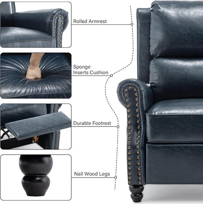 Faux Leather Recliner Chair, Modern Pushback Armchair with Adjustable Backrest & Footrest for Bedroom, Living Room