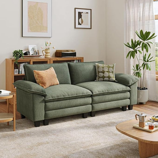 LINSY HOME 90" Modular Cloud Love Seat Sofa, Corduroy Soft Sectional Couch, Modern Comfy Love Seat, Perfect for Living Room, Apartment, Office, Green