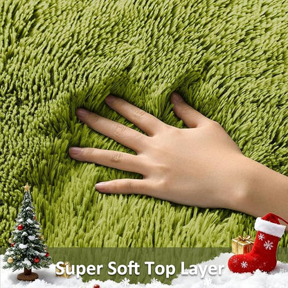 Ophanie Green Grass Area Rugs for Bedroom, 3x5 Shag Fluffy Carpet, Fuzzy Furry Plush Soft Cute Kids Baby Girls Shaggy Bedside Floor Rug for Teen Nursery Decor Aesthetic with Over 99 pcs Pile fibers