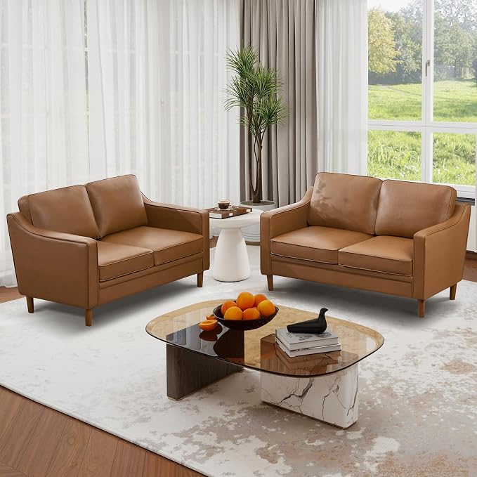 Kingfun 60" Faux Leather Sofa, Loveseat Couch, Mid Century Modern Love Seat Couches with Solid Wood Frame for Living Room Bedroom
