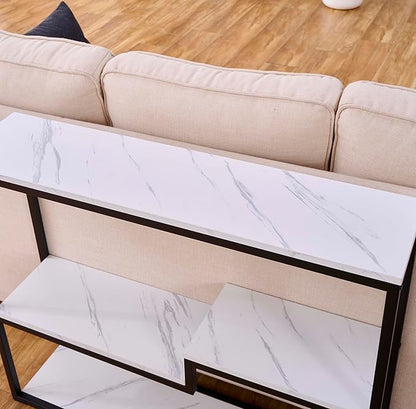 loglus Console Table for Entryway, Faux Marble MDF Sofa Table with Golden Frame, Multilayer, Black Frame, 9.45" D x 38.18" W x 31.22" H