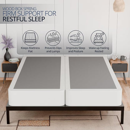 Nutan, Box Spring Bed Base Queen Size, 8-Inch Wood Mattress Foundation – Amish Made in USA – Quiet Noise Free, 2-Pieces Under Mattress-Support BoxSpring, Fully Assembled, White