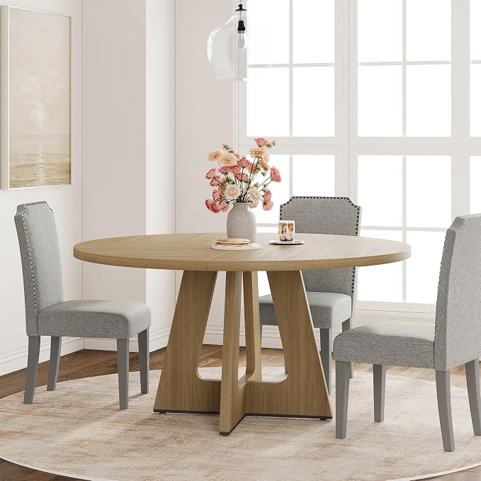 GAOMON 47 Inch Round Dining Table for 4-6 People, Circle Dinner Table with Wooden Cross Pedestal Base, Farmhouse Kitchen Furniture for Dining Room, Living Room, Kitchen (Table Only) -Burlywood