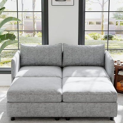 ERYE 68-Inch Loveseat Modular Sofa Deep Seat Storage Sectional Sofa Couch with Storage Ottomans,2 Seat Chenille Upholstered Love Seat Couch Convertible Lounge Sleeper Daybed for Living Room Bedroom