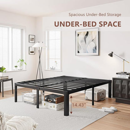 16 Inch High Platform Queen Bed Frame No Box Spring Needed, Metal Bed Frame Queen Size, Noise Free, Easy Assembly, Heavy Duty, Black