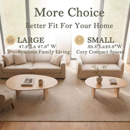 Honyee Oval Coffee Table, 47.2" Wood Coffee Table for Living Room, Modern Wooden Center Table with Solid Wood Veneer Legs, Sturdy Rounded Edge Design, Easy Assembly, Apartment Friendly, Natural
