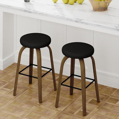 Bar Stools Set of 2, Counter Height Backless Bar Stools, 30" Swivel Barstools Kitchen Chair with Upholstered Fabric Seat, Black