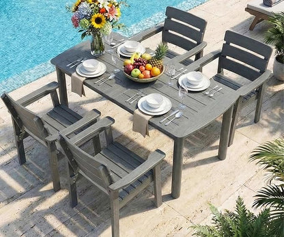 5-Piece Outdoor Dining Set, All-Weather HIPS Patio Table & Chairs for 4, Outdoor Furniture with Umbrella Hole, Ideal for Garden, Poolside, Backyard, Deck, Dark Gray
