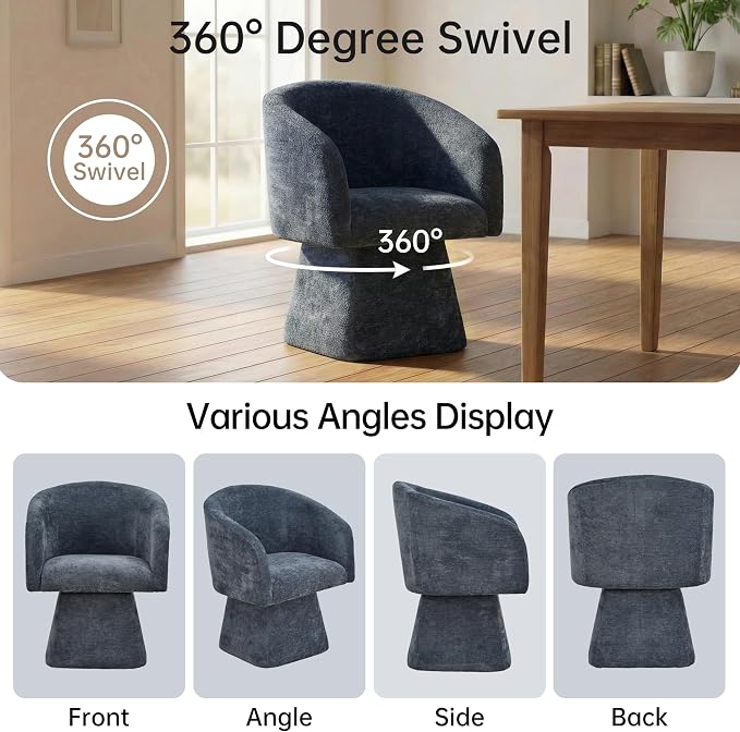 VKNOW Upholstered Swivel Dining Chairs Set of 2, Modern Dining Room Chairs with Barrel Back, Accent Arm Chair for Dining Room, Living Room, Bedroom, Vanity, Blue