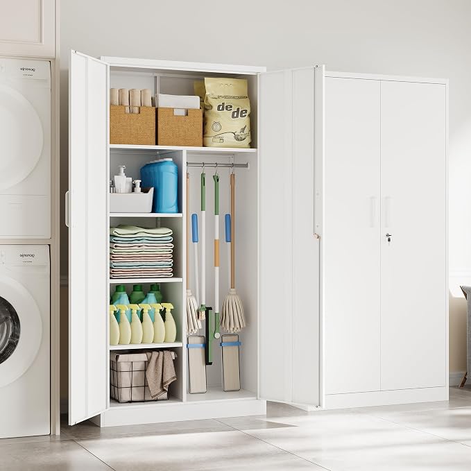 Letaya Metal Locker,Steel Wardrobe Storage Cabinets with Lock Door,Clothing Coat Storage Freestanding for Office, Home, School, Employee,Gym,Fire Department (White)