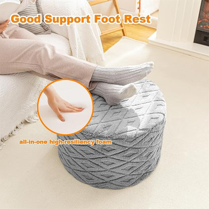 Round Pouf Ottoman 20 x 20 x 14 Inches Boho Poof Home Decor Floor Pouffe Ottoman Foot Rest for Couch Sofa Bean Bag Chairs Living Room Bedroom (Light Gray)
