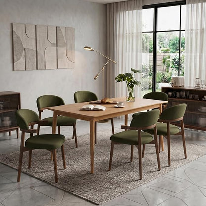 MOJAY Dining Chairs Set of 4 Walnut, Linen Green with Curved Armrests