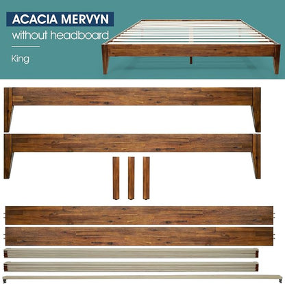 Acacia Mervyn Sturdy King Size Bed Frame Solid Wood Platform Bed, King Bed Frame 800 lbs Capacity, Mid Century Signature Wood Bed Compatible with All Mattresses, Non-Slip and Noise-Free, Caramel