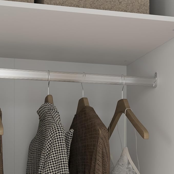 47" Almirah for Clothes, Tall Storage Wardrobe Closet Cabinet, Wardrobe with Drawers, Clothes Closet with Metal Hanging Rod, Handles, Mirror and Doors for Bedroom, White + Gold
