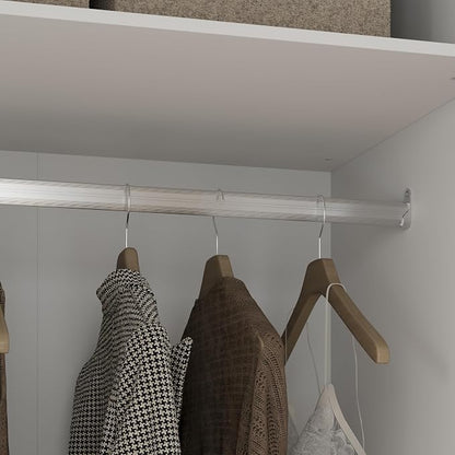 47" Almirah for Clothes, Tall Storage Wardrobe Closet Cabinet, Wardrobe with Drawers, Clothes Closet with Metal Hanging Rod, Handles, Mirror and Doors for Bedroom, White + Gold
