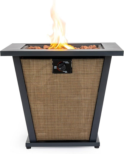 28" Propane Gas Fire Pit Table, 50000 BTU Square Outdoor Fire Pit with Steel Tabletop & Textilene Base, Patio Fire Table with Lid, Lava Rocks & Rain Cover for Backyard Deck Garden, Brown