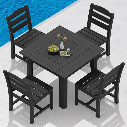 SERWALL HDPE Outdoor Square Dining Set for 4 | with Armless Chair Seat