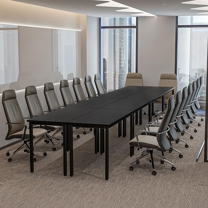 Bonzy Home Conference Tables 18ft Office Computer Desk for Meeting Room Study Writing Printer Table Meeting Seminar Table for 20 People Modern Black 8PCS (220.4"x47.2"x29.5", Black)