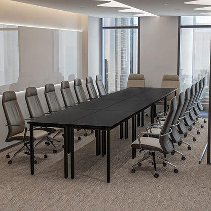 Bonzy Home Conference Tables 18ft Office Computer Desk for Meeting Room Study Writing Printer Table Meeting Seminar Table for 20 People Modern Black 8PCS (220.4"x47.2"x29.5", Black)