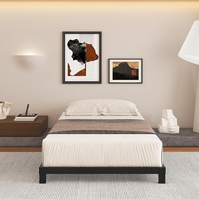 Cieemine 5 Inch Low Bed Frame Twin, Heavy Duty Steel Twin Bed Frames Low Profile, No Box Spring Needed, Easy Assembly, Noise Free, Black
