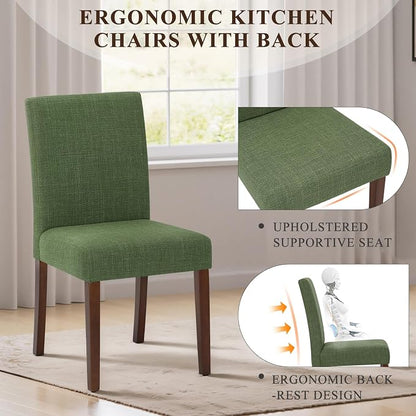 MALOL Upholstered Dining Chairs Set of 4, Modern Fabric Dining Room Chair, Wooden Dining Chair, Kitchen Side Chairs, Farmhouse Dinner Chair with High Back for Kitchen, Green